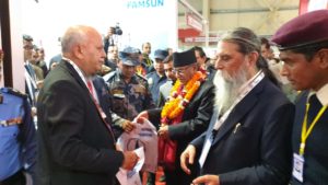 MR. PUSHP RAJ DAHAL FORMER PRIME MINISTEROF NEPAL ALONG WITH MR. GUNA CHANDRA BISHT SWAMI JI AT INTERFACE STALL