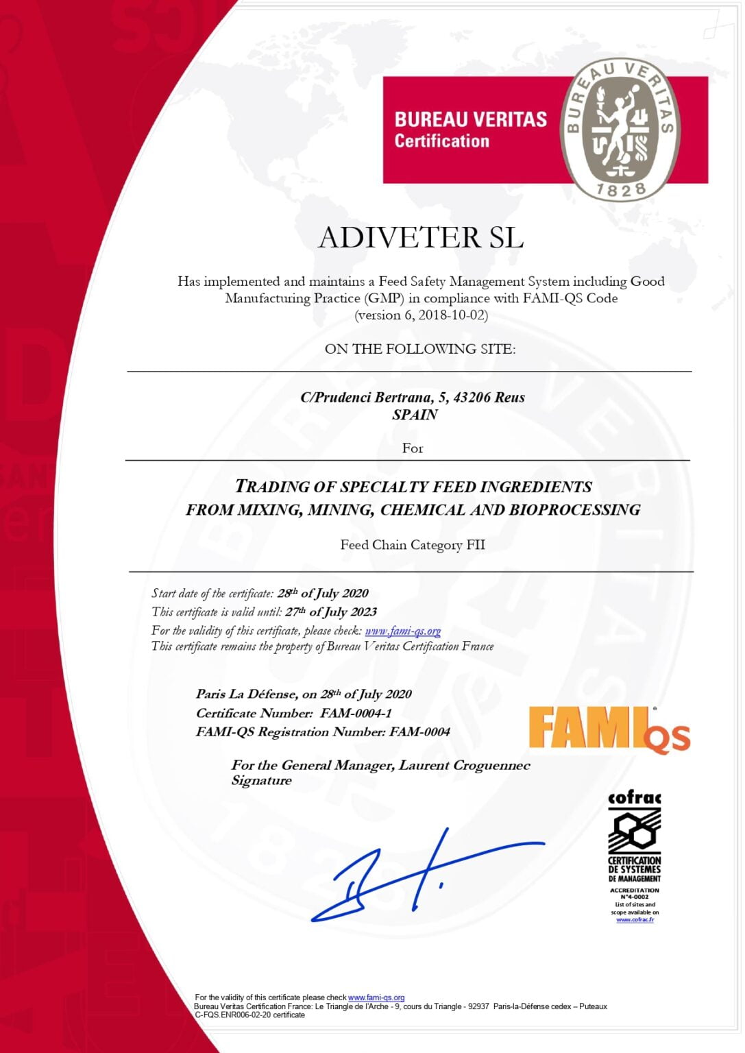 ADIVETER S.L. RENEWS THE FAMIQS QUALITY CERTIFICATION ACCORDING TO