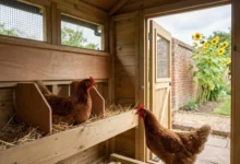 02 hens using nesting boxes